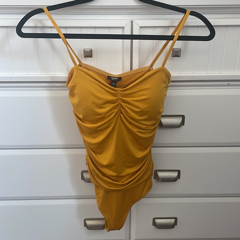 Express Body Contour Compression Ruched Bodysuit With Bra Cups NWT